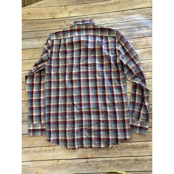 Scott Barber Mens M Dress Shirt Button Up Red Blue Check Plaid Long Sleeve - Picture 6 of 6
